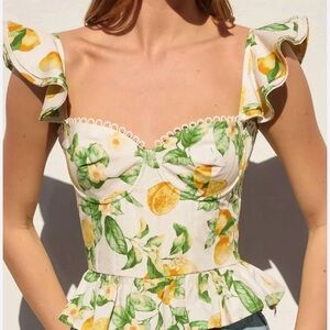 VICI Floral Ruffle Sleeve Top - Cream and Green